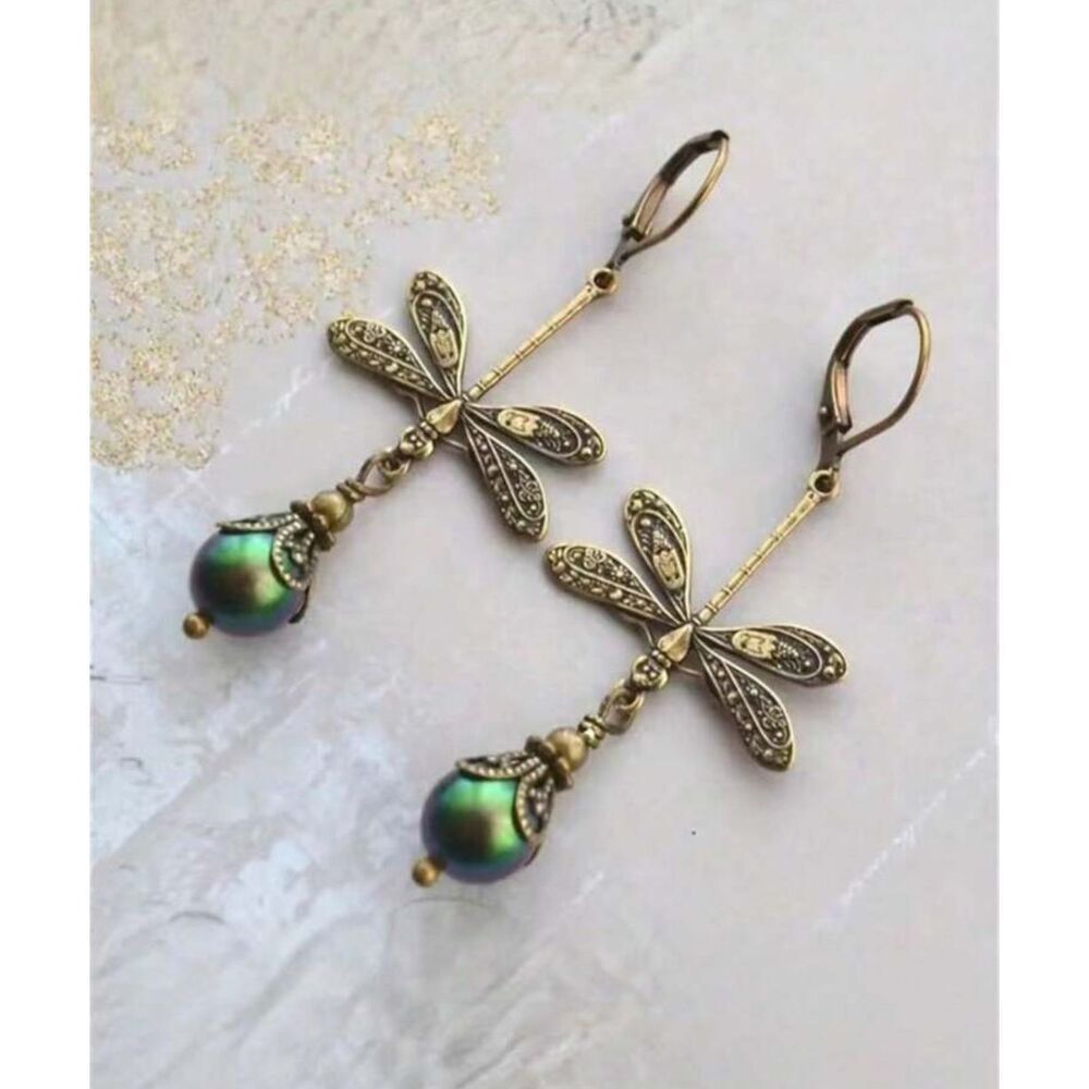 Art Nouveau Dragonfly Drop Earrings